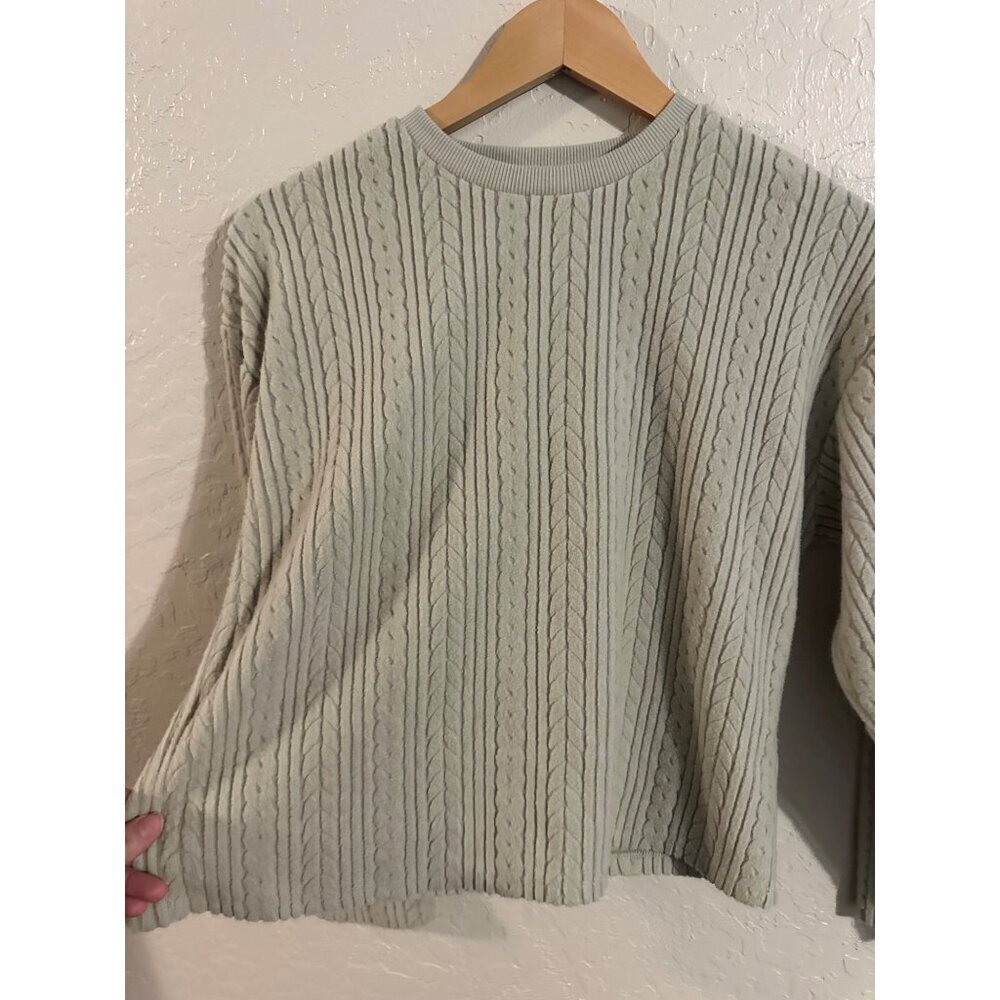 Y Philosophy Dark Taupe Cable Knit Fisherman Style Long Sleeved Crewneck Sweater - Picture 4 of 10